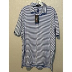 RLX Ralph Lauren sz.L Blue White Stripe Short Sleeve Wicking Polo Shirt NWT $95
